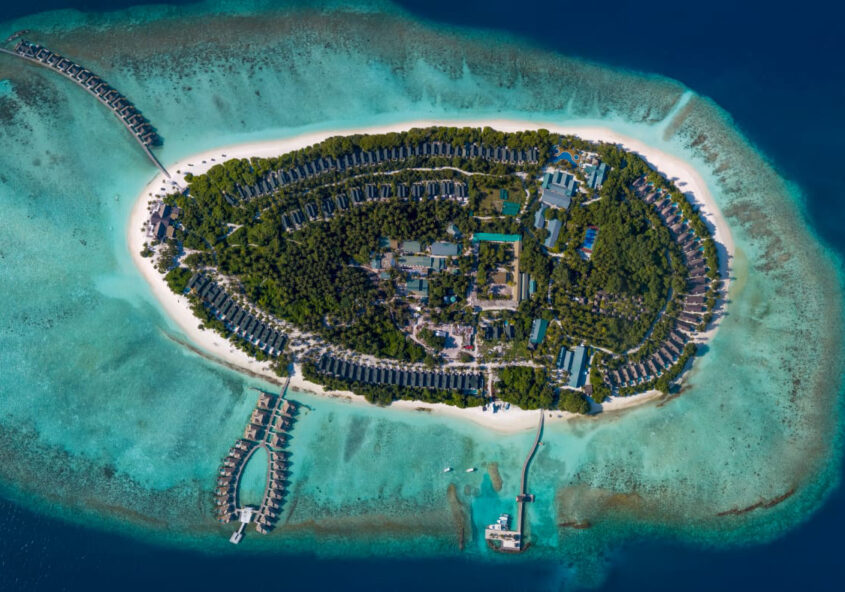 Premium Photo | Aerial View Of Maldives Island, Luxury Water Villas